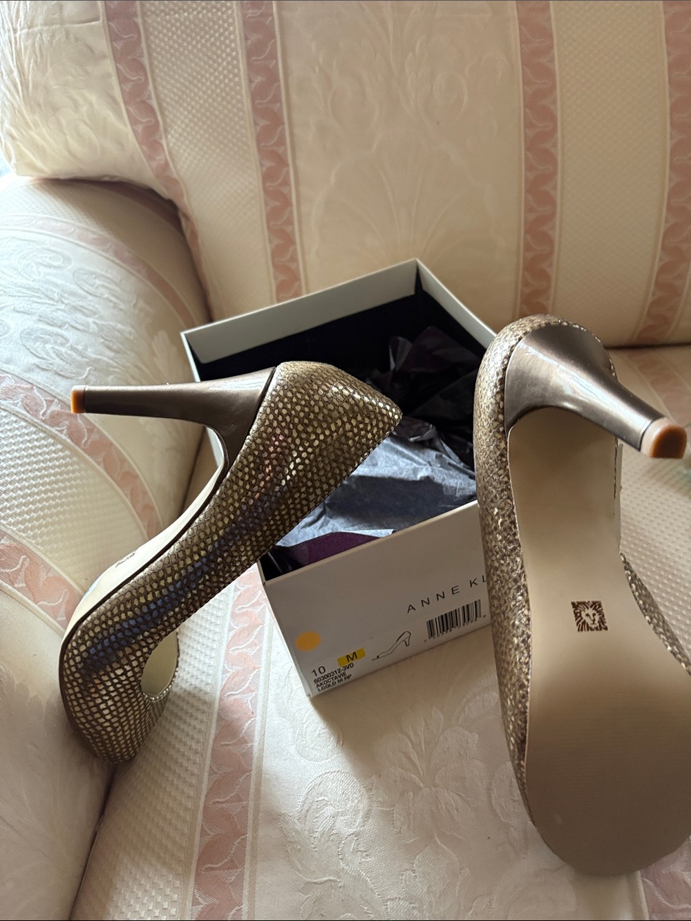Anne Klein Shimmering Gold-Tone Pointed Toe Pumps